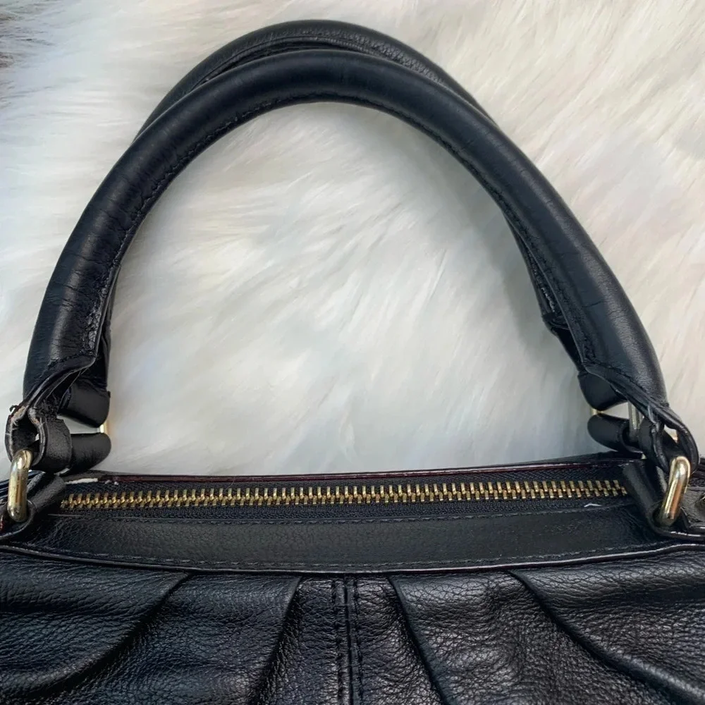Kate Spade New York Matte Black Leather Bag Crossbody Zip Top Tote Handle Pleat